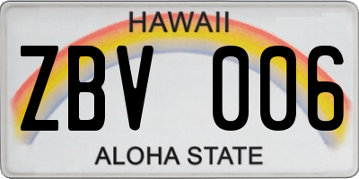 HI license plate ZBV006
