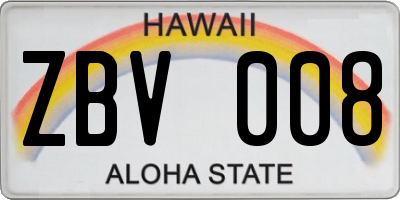 HI license plate ZBV008