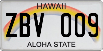 HI license plate ZBV009