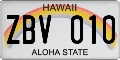 HI license plate ZBV010