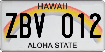 HI license plate ZBV012