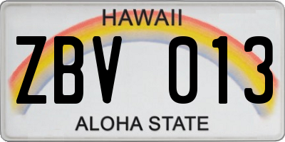 HI license plate ZBV013