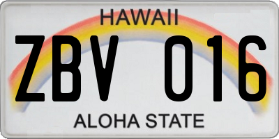 HI license plate ZBV016
