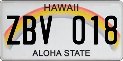 HI license plate ZBV018