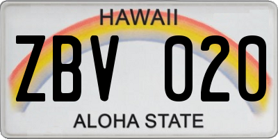 HI license plate ZBV020