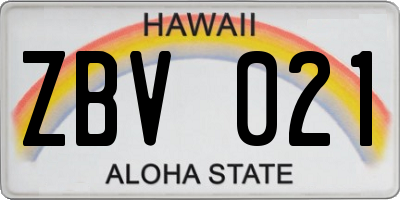 HI license plate ZBV021