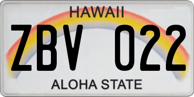 HI license plate ZBV022
