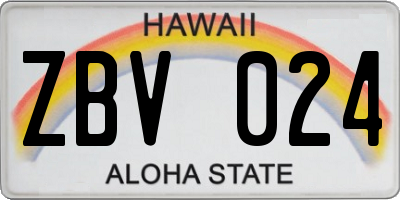 HI license plate ZBV024