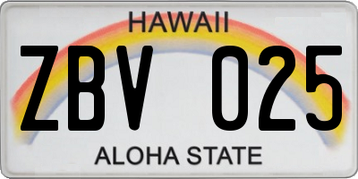 HI license plate ZBV025