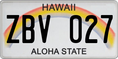 HI license plate ZBV027