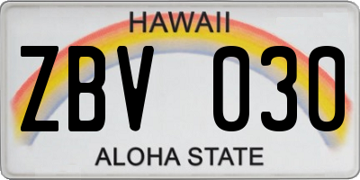 HI license plate ZBV030