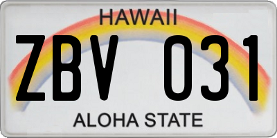 HI license plate ZBV031