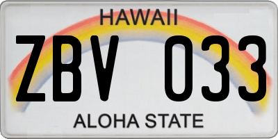 HI license plate ZBV033