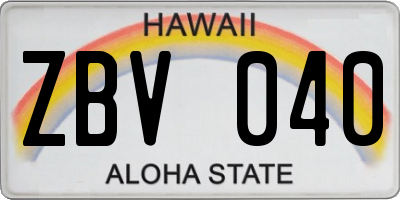 HI license plate ZBV040