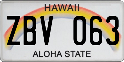 HI license plate ZBV063