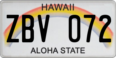 HI license plate ZBV072