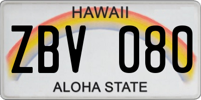 HI license plate ZBV080