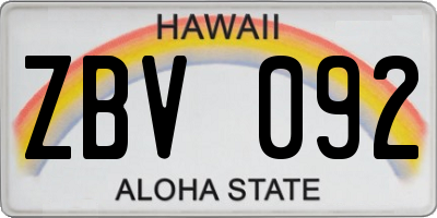 HI license plate ZBV092