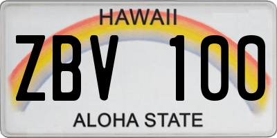 HI license plate ZBV100