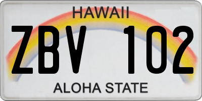 HI license plate ZBV102