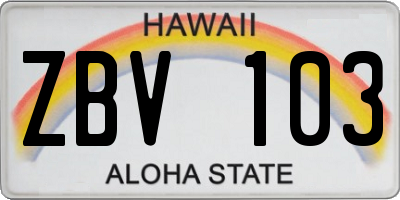 HI license plate ZBV103