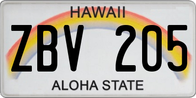 HI license plate ZBV205
