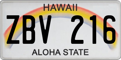HI license plate ZBV216
