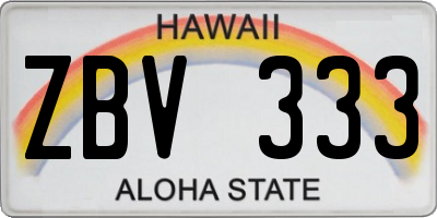 HI license plate ZBV333
