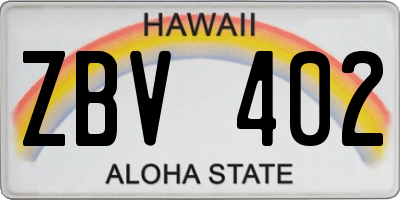 HI license plate ZBV402