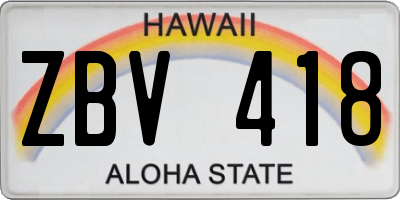 HI license plate ZBV418