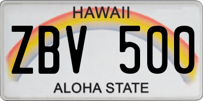 HI license plate ZBV500