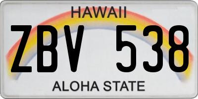 HI license plate ZBV538