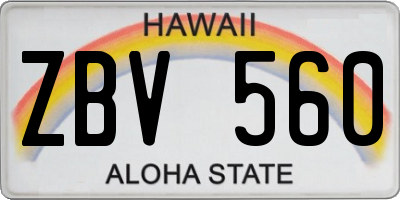 HI license plate ZBV560
