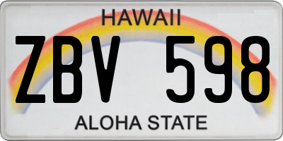 HI license plate ZBV598