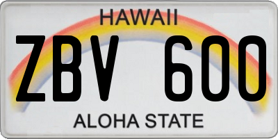 HI license plate ZBV600