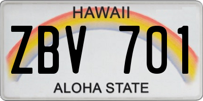 HI license plate ZBV701