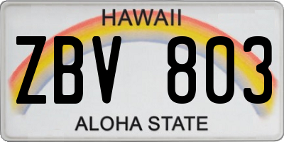 HI license plate ZBV803
