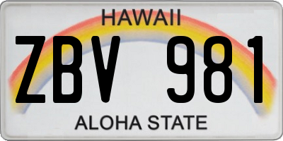 HI license plate ZBV981