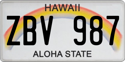 HI license plate ZBV987
