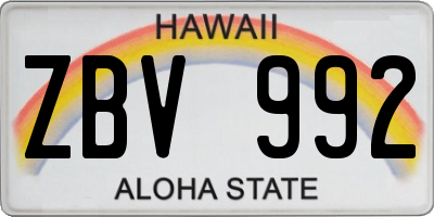 HI license plate ZBV992