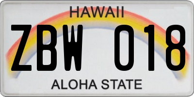 HI license plate ZBW018