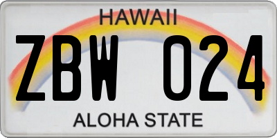 HI license plate ZBW024
