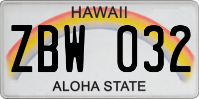 HI license plate ZBW032