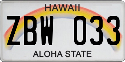 HI license plate ZBW033