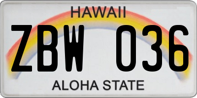 HI license plate ZBW036