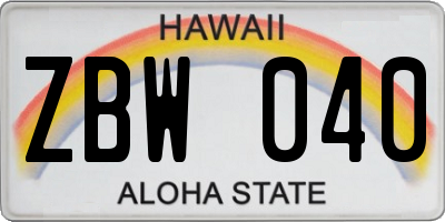 HI license plate ZBW040