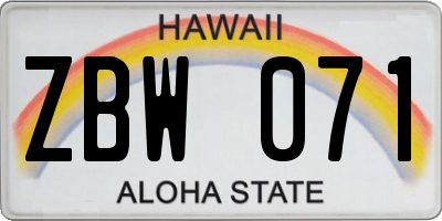 HI license plate ZBW071