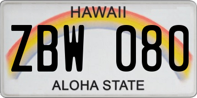 HI license plate ZBW080