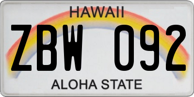 HI license plate ZBW092