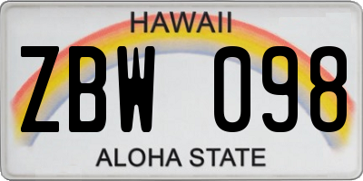 HI license plate ZBW098